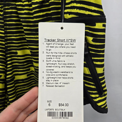 lululemon Tracker Short III *SW Black & Neon Yellow – Size 6