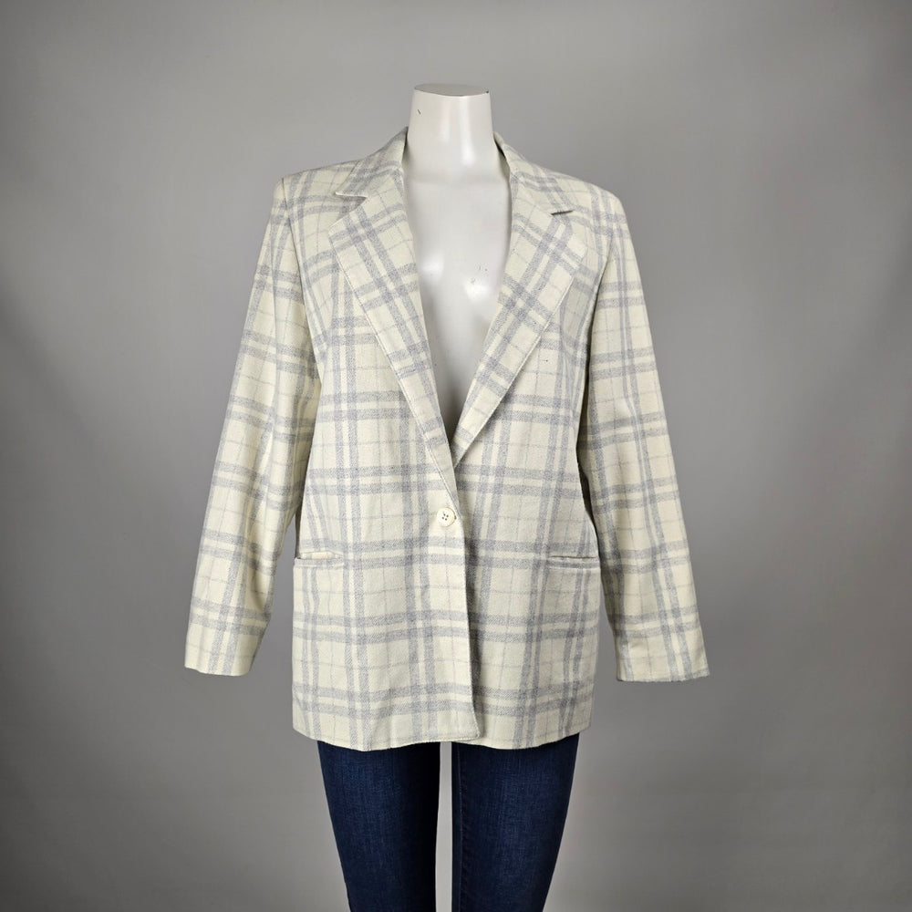 Vintage Chorus Line Cream & Grey Plaid Blazer Size 13/14