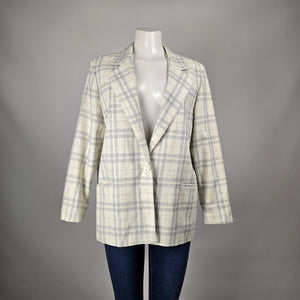 Vintage Chorus Line Cream & Grey Plaid Blazer Size 13/14