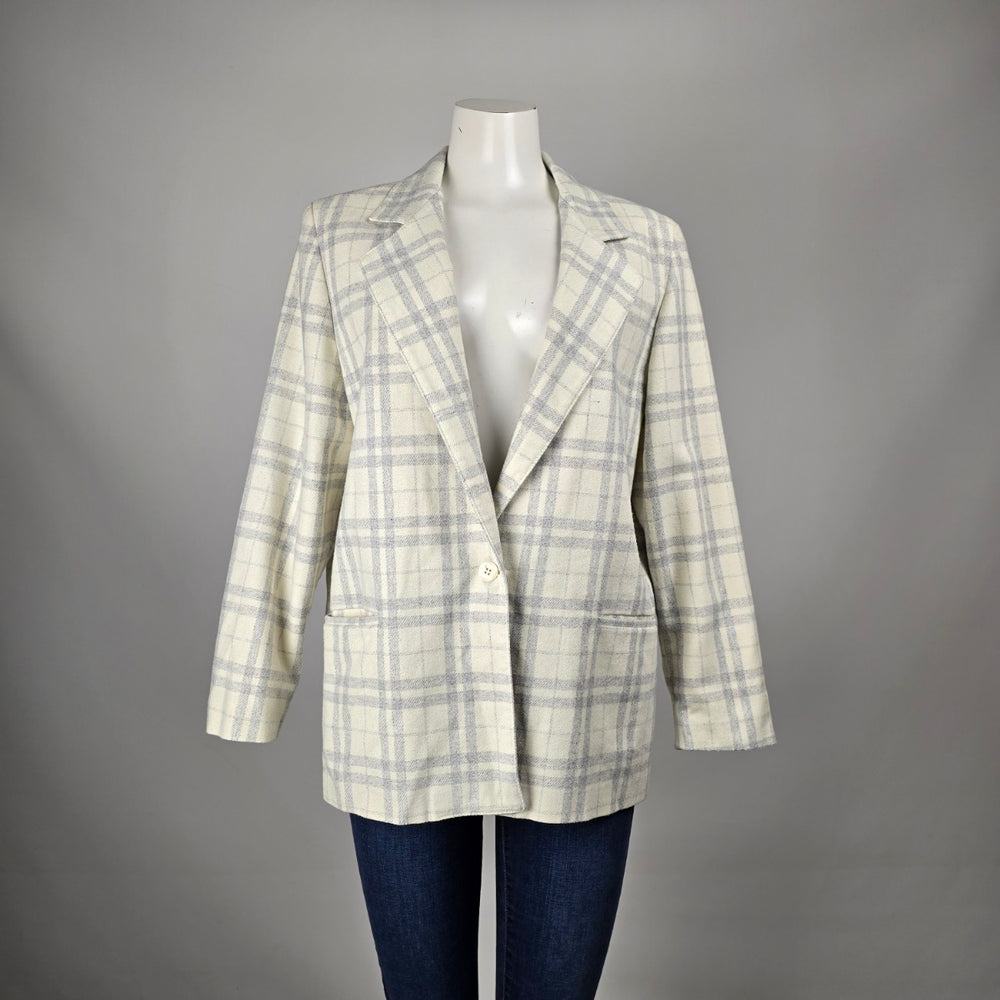 Vintage Chorus Line Cream & Grey Plaid Blazer Size 13/14