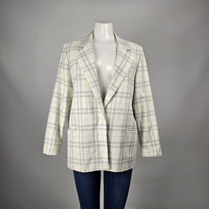 Vintage Chorus Line Cream & Grey Plaid Blazer Size 13/14