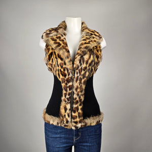 Guess Leopard Print Rabbit Fur Vest Size M/L