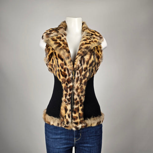 Guess Leopard Print Rabbit Fur Vest Size M/L