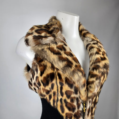 Guess Leopard Print Rabbit Fur Vest Size M/L