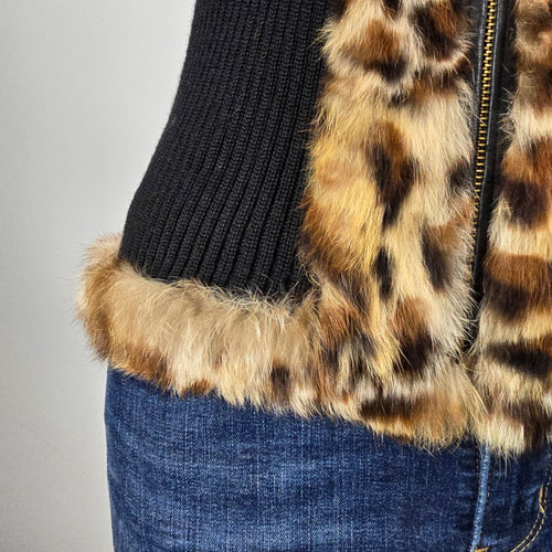 Guess Leopard Print Rabbit Fur Vest Size M/L