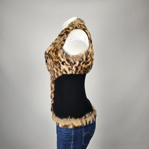 Guess Leopard Print Rabbit Fur Vest Size M/L