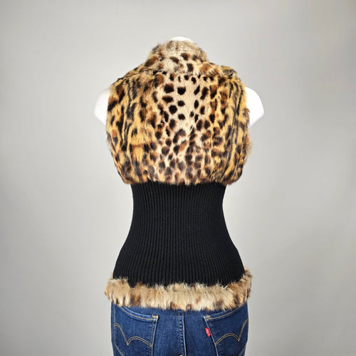 Guess Leopard Print Rabbit Fur Vest Size M/L