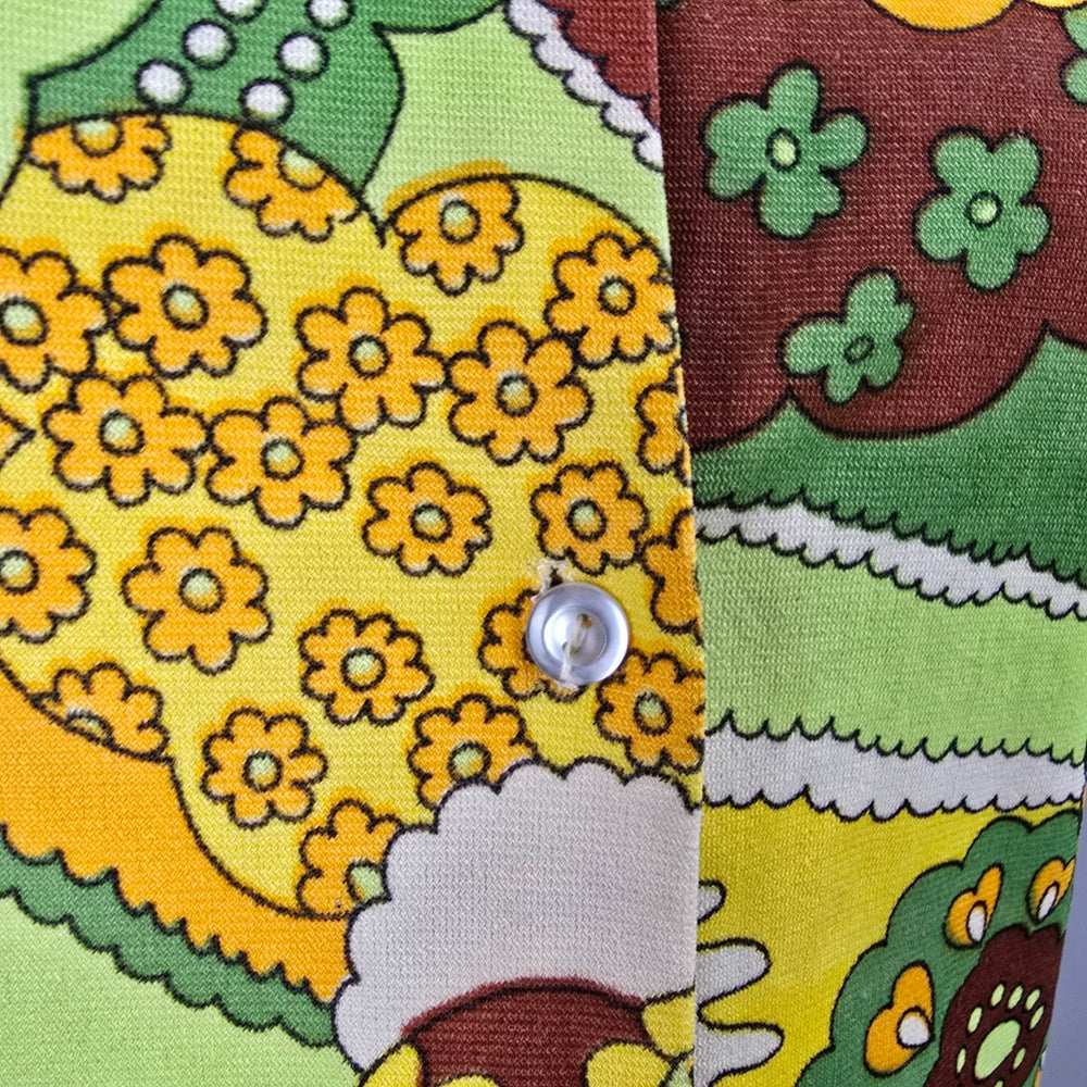 Vintage 1960s Floral Print Short Sleeve Shirt Size S