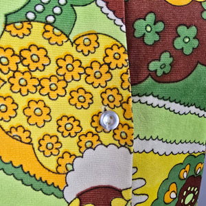 Vintage 1960s Floral Print Short Sleeve Shirt Size S