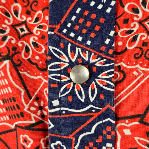 Vintage Caravan Navy Blue & Red Paisley Print Pearl Snap Western Shirt Size L