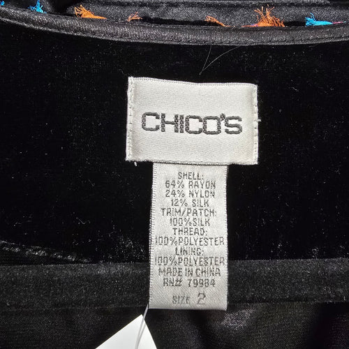 Chico's Colorful Lattice Black Velvet Blazer Size 12