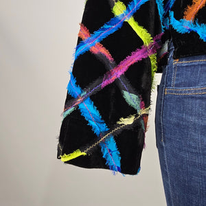 Chico's Colorful Lattice Black Velvet Blazer Size 12