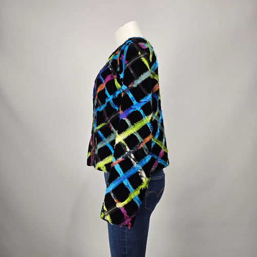 Chico's Colorful Lattice Black Velvet Blazer Size 12