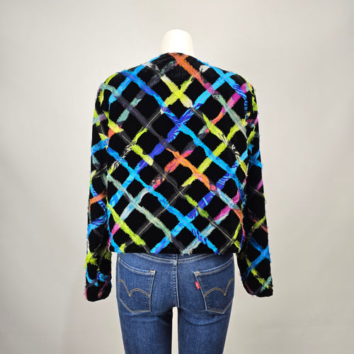 Chico's Colorful Lattice Black Velvet Blazer Size 12