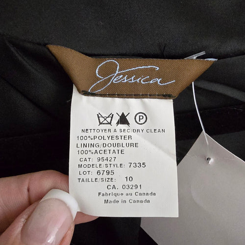 Vintage Jessica Black Satin Cropped Bolero Jacket with Oversized Collar Size 10
