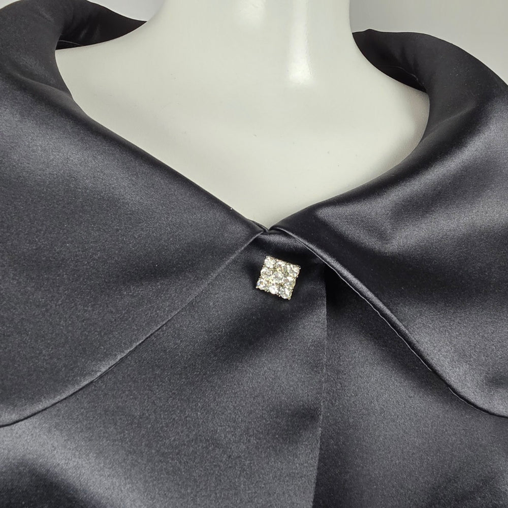Vintage Jessica Black Satin Cropped Bolero Jacket with Oversized Collar Size 10