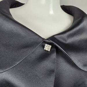 Vintage Jessica Black Satin Cropped Bolero Jacket with Oversized Collar Size 10