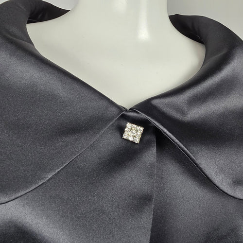 Vintage Jessica Black Satin Cropped Bolero Jacket with Oversized Collar Size 10