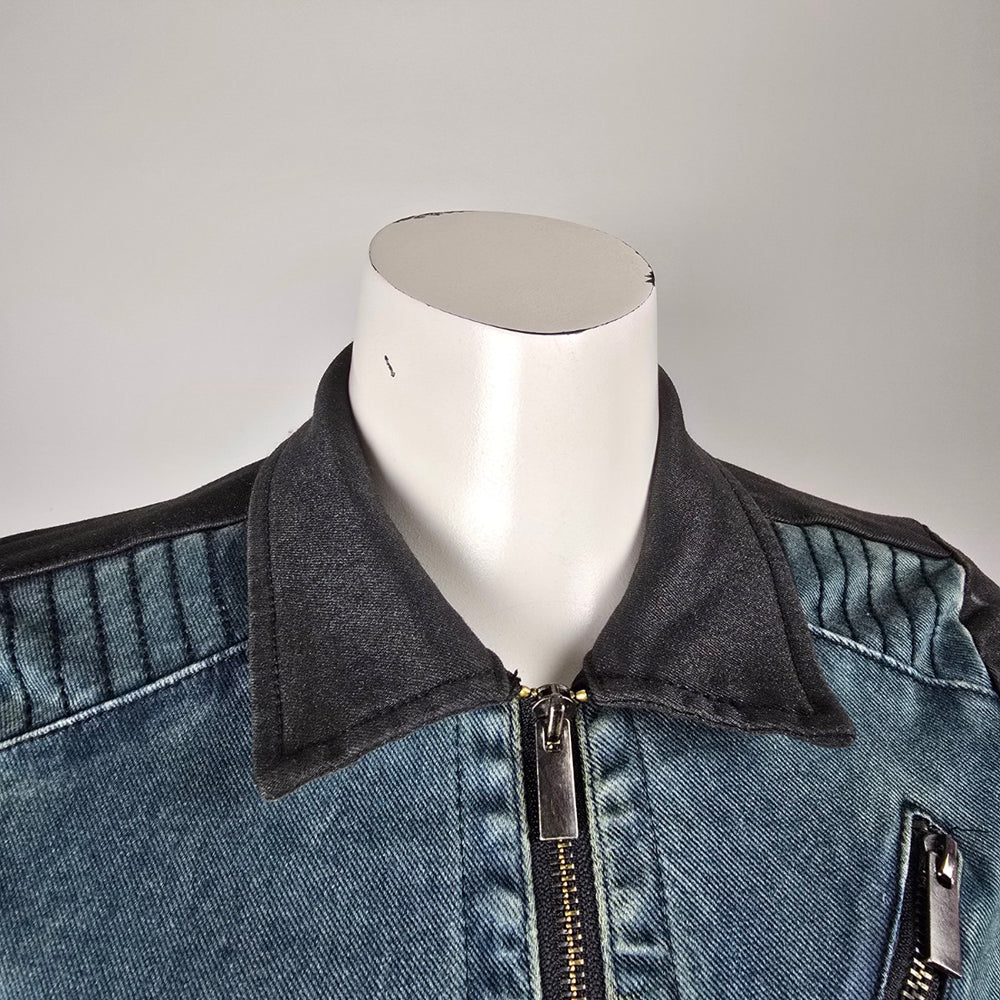 Blackärv two-tone denim & ponte moto jacket, size XS
