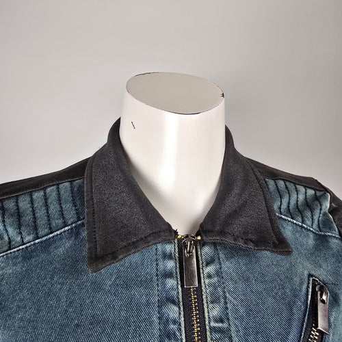 Blackärv two-tone denim & ponte moto jacket, size XS