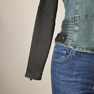 Blackärv two-tone denim & ponte moto jacket, size XS