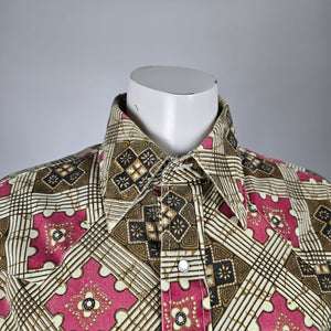 Vintage Western Classics Pink Geometric Print Western Pearl Snap Button Shirt M/L