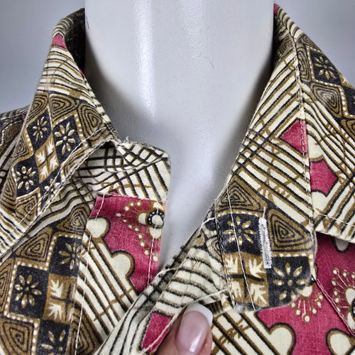 Vintage Western Classics Pink Geometric Print Western Pearl Snap Button Shirt M/L