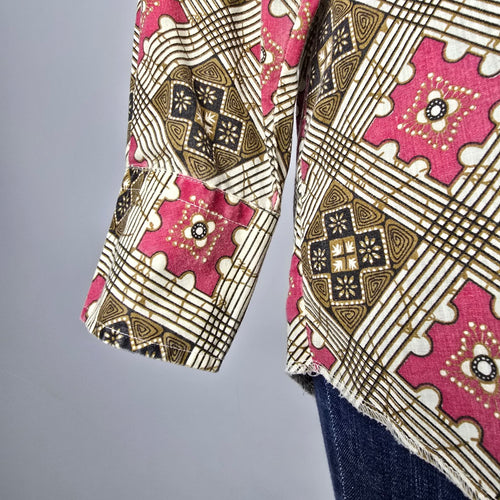Vintage Western Classics Pink Geometric Print Western Pearl Snap Button Shirt M/L