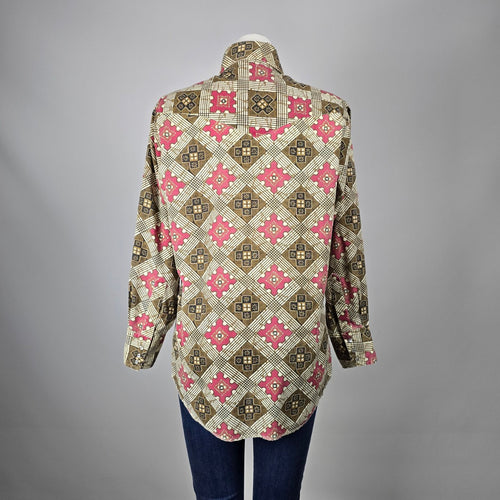 Vintage Western Classics Pink Geometric Print Western Pearl Snap Button Shirt M/L