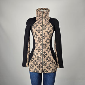 Tonna Debells Beige & Black Geometric Print Zip Jacket Size XS
