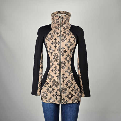 Tonna Debells Beige & Black Geometric Print Zip Jacket Size XS