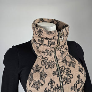 Tonna Debells Beige & Black Geometric Print Zip Jacket Size XS