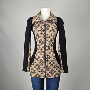 Tonna Debells Beige & Black Geometric Print Zip Jacket Size XS