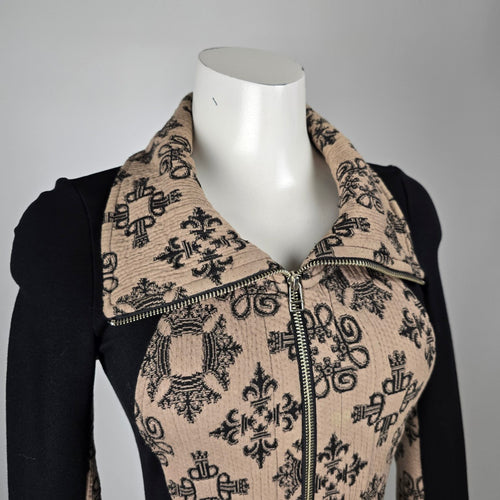 Tonna Debells Beige & Black Geometric Print Zip Jacket Size XS
