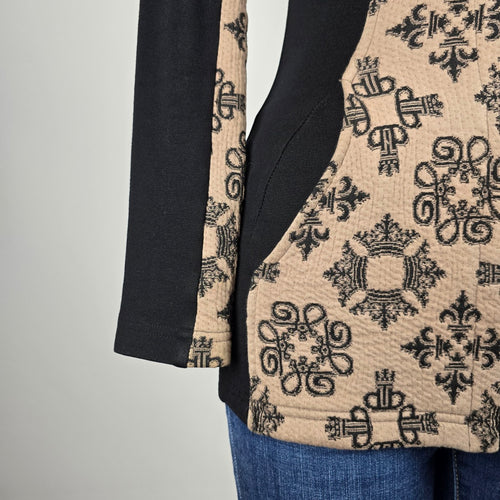 Tonna Debells Beige & Black Geometric Print Zip Jacket Size XS