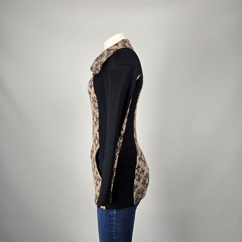 Tonna Debells Beige & Black Geometric Print Zip Jacket Size XS