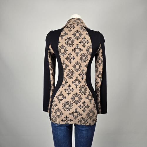 Tonna Debells Beige & Black Geometric Print Zip Jacket Size XS
