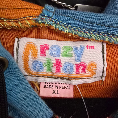 Crazy Cottons Multicolor Patchwork Hooded Zip-Up Jacket Size XL
