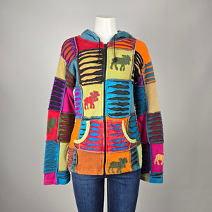 Crazy Cottons Multicolor Patchwork Hooded Zip-Up Jacket Size XL