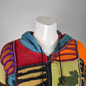 Crazy Cottons Multicolor Patchwork Hooded Zip-Up Jacket Size XL