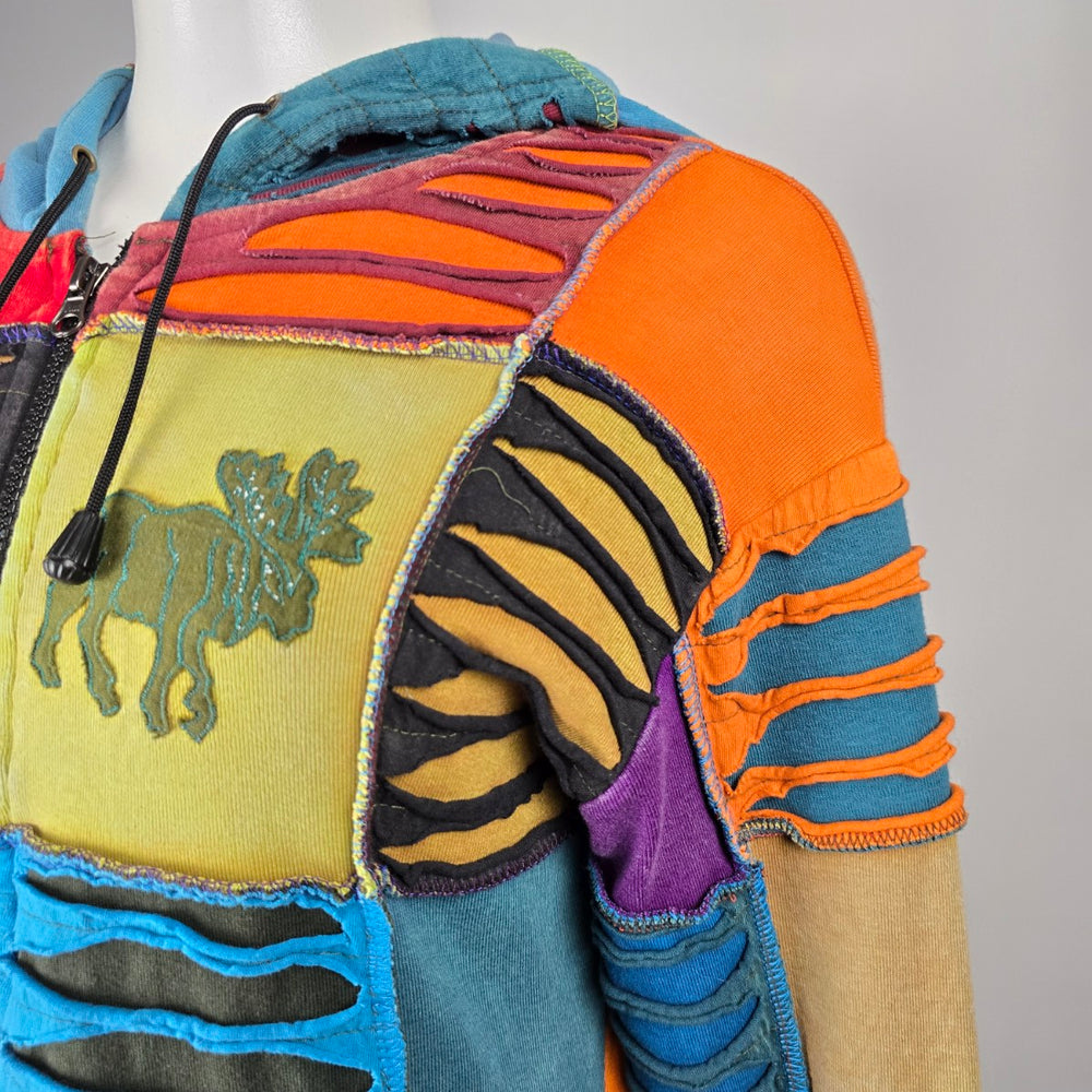 Crazy Cottons Multicolor Patchwork Hooded Zip-Up Jacket Size XL