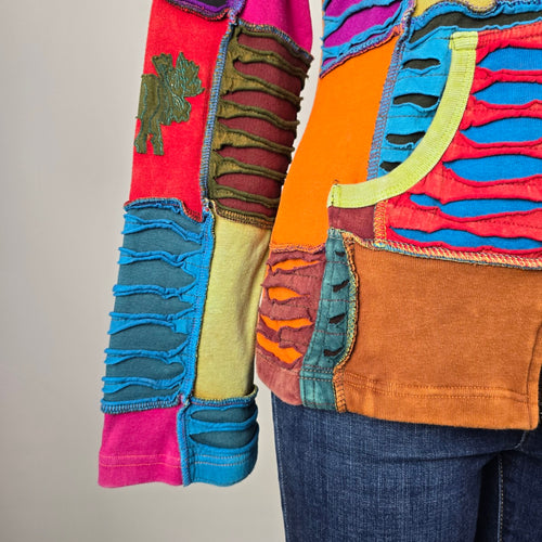 Crazy Cottons Multicolor Patchwork Hooded Zip-Up Jacket Size XL