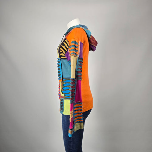 Crazy Cottons Multicolor Patchwork Hooded Zip-Up Jacket Size XL