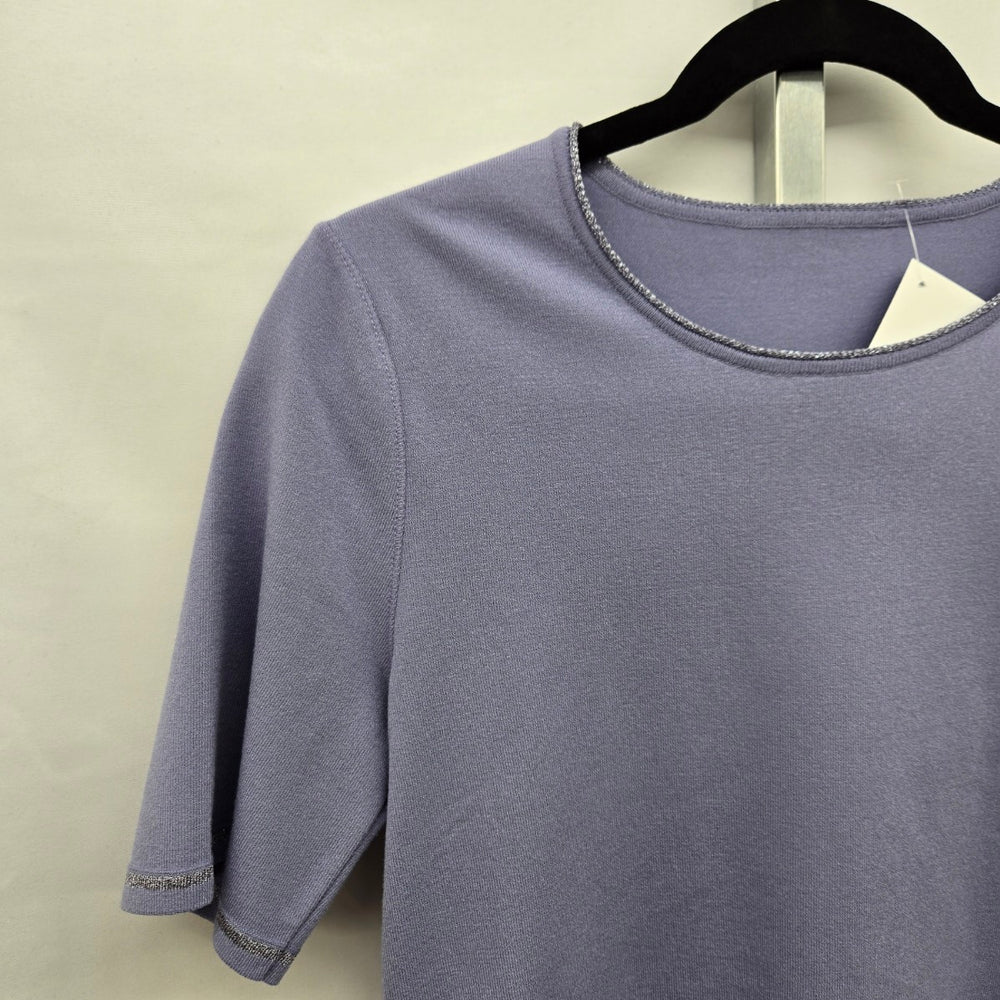 Marc Cain Lavender Knit Short Sleeve Top with Metallic Trim Size M