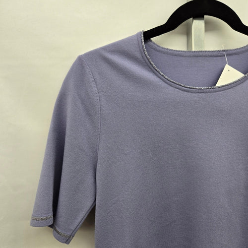 Marc Cain Lavender Knit Short Sleeve Top with Metallic Trim Size M