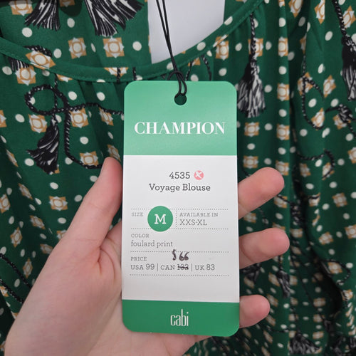 Cabi Voyage Blouse Foulard Print Green  – Size M