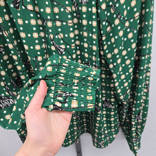 Cabi Voyage Blouse Foulard Print Green  – Size M
