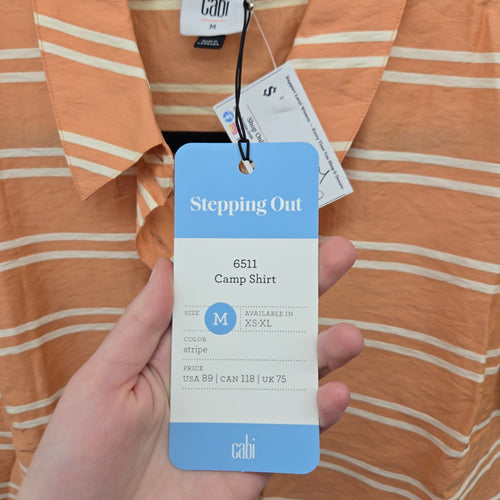 Cabi Camp Shirt Orange Stripe Short Sleeve Button Up Shirt – Size M