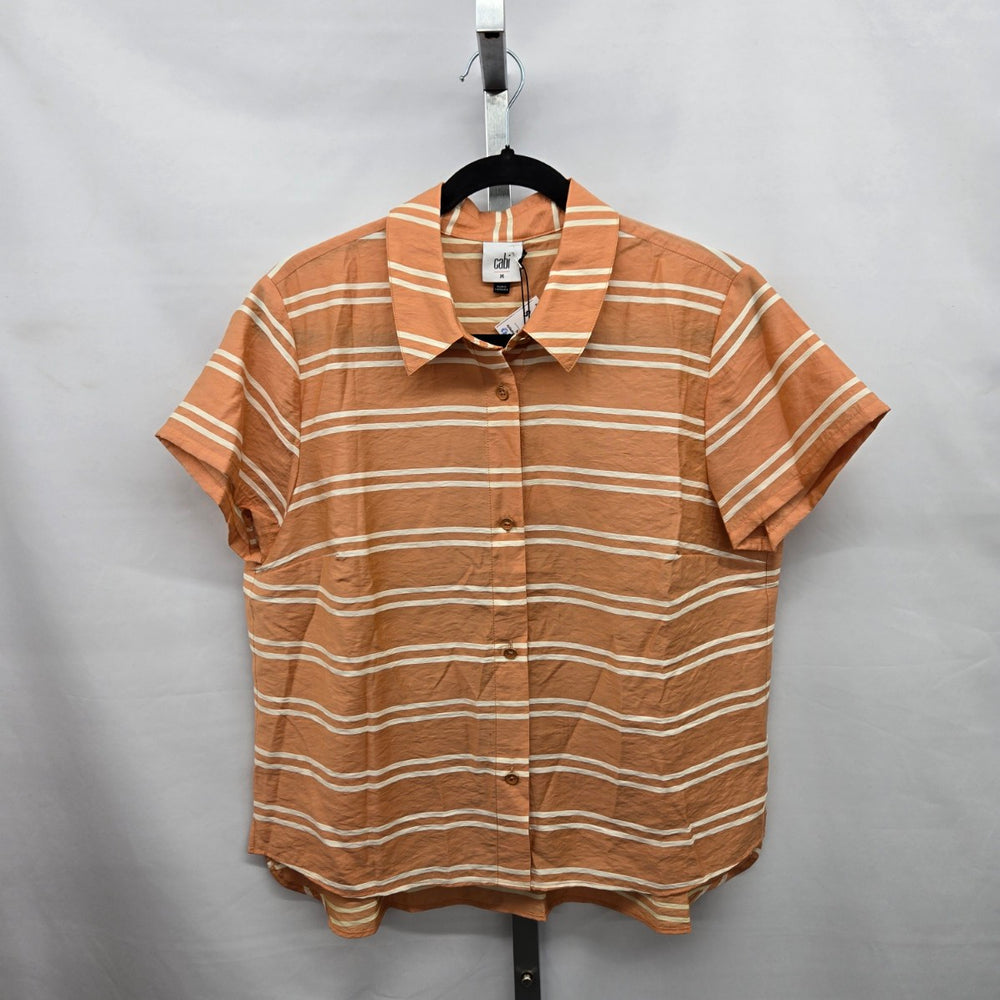 Cabi Camp Shirt Orange Stripe Short Sleeve Button Up Shirt – Size M