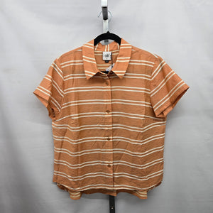 Cabi Camp Shirt Orange Stripe Short Sleeve Button Up Shirt – Size M